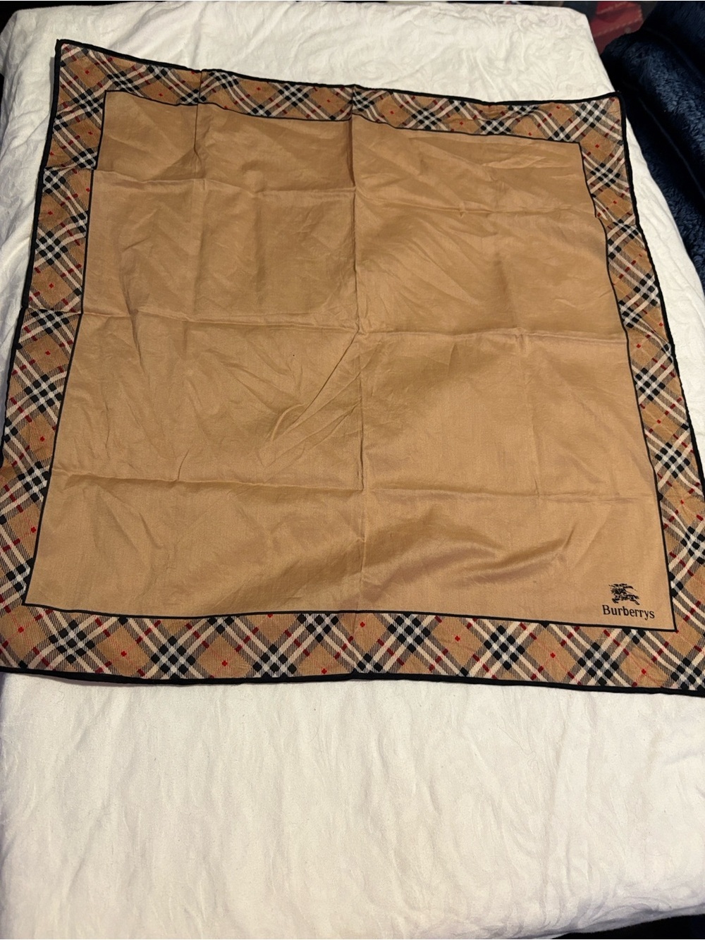 Burberry Tan Plaid Border Silk Pocket Square